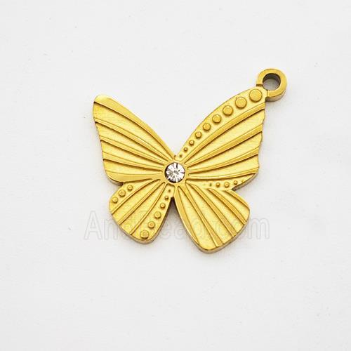 Stainless Steel Butterfly Pendant Pave Rhinestone Gold Plated