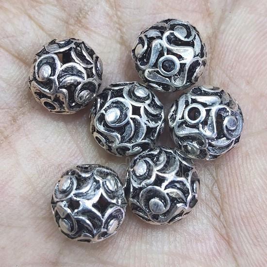 Sterling Silver round beads, hollow, antique silver