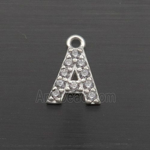 Sterling Silver A-Letter Pendant Pave Zircon
