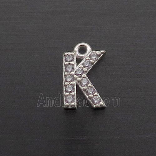 Sterling Silver K-Letter Pendant Pave Zircon