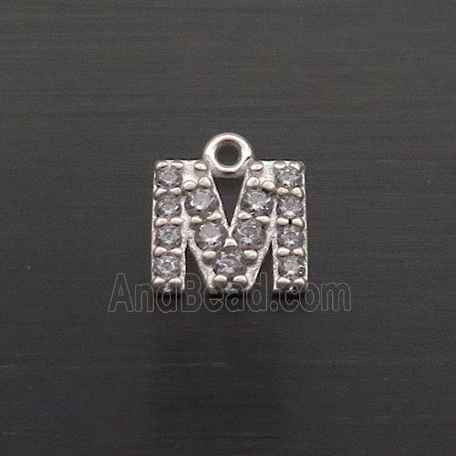 Sterling Silver M-Letter Pendant Pave Zircon