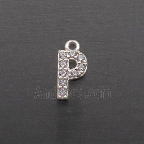 Sterling Silver P-Letter Pendant Pave Zircon