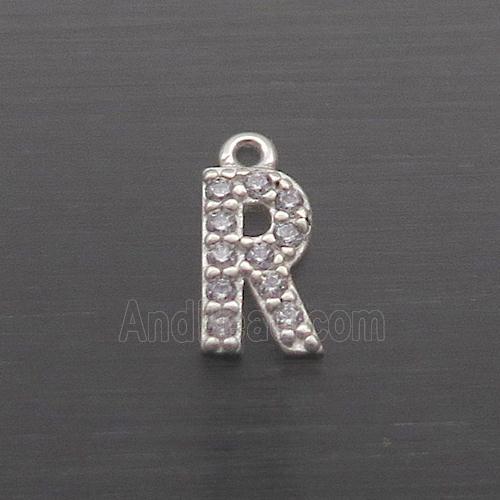 Sterling Silver R-Letter Pendant Pave Zircon