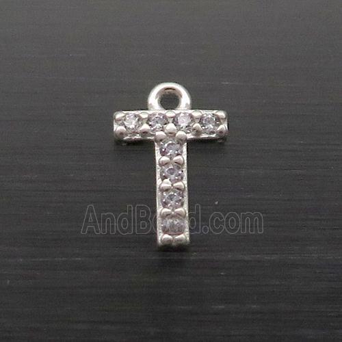 Sterling Silver T-Letter Pendant Pave Zircon