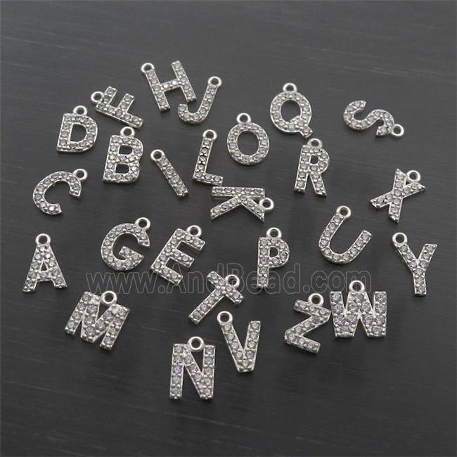 Sterling Silver Letter Pendant Pave Zircon Mix Alphabet