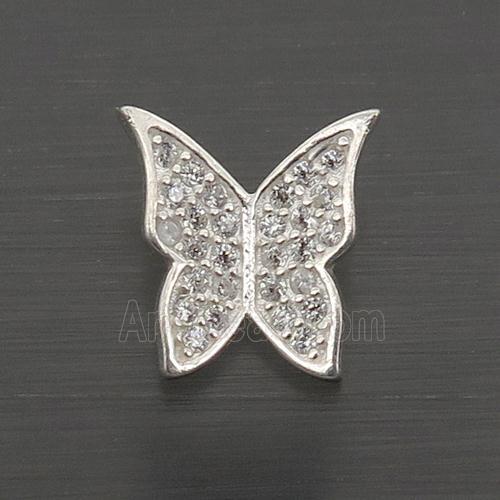 Sterling Silver Butterfly Beads Pave Zircon Large Hole