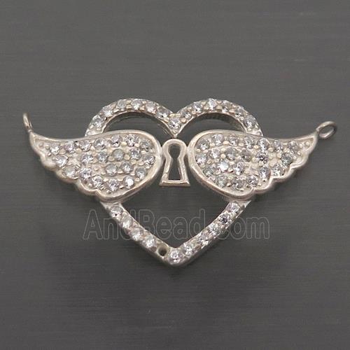 Sterling Silver Pendant Pave Zircon Angel Wings