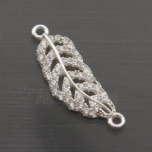 Sterling Silver Leaf Connector Pave Zircon