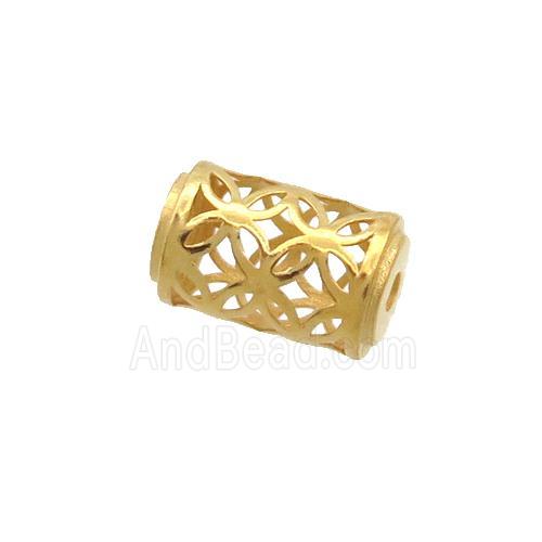 Sterling Silver Beads Column Hollow Gold Plated