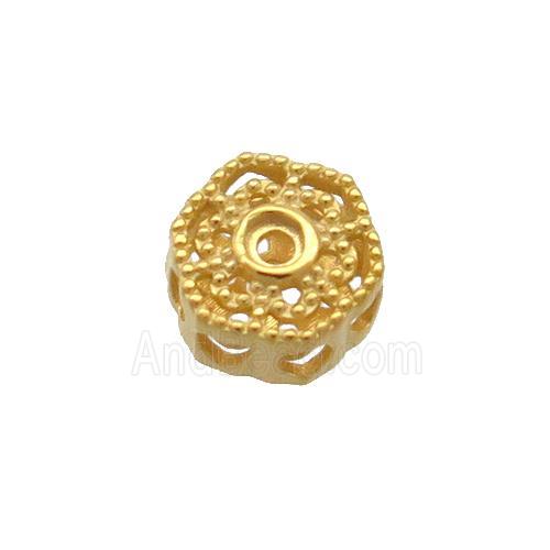 Sterling Silver Beads Hexagon Hollow Gold Plated