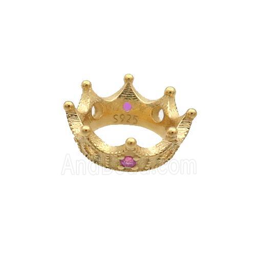 Sterling Silver Beads Crown Pave Zircon Gold Plated