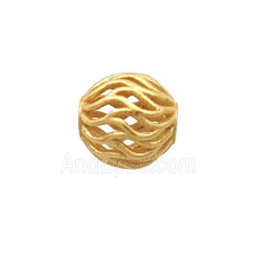 Sterling Silver Beads Round Hollow Gold Plated