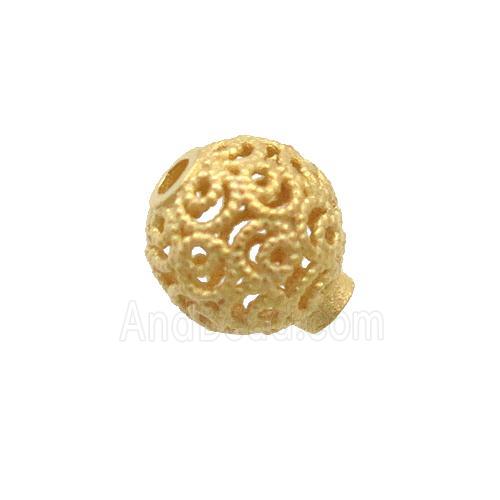Sterling Silver Beads Round Hollow Gold Plated