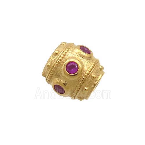 Sterling Silver Tube Beads Pave Zircon Gold Plated