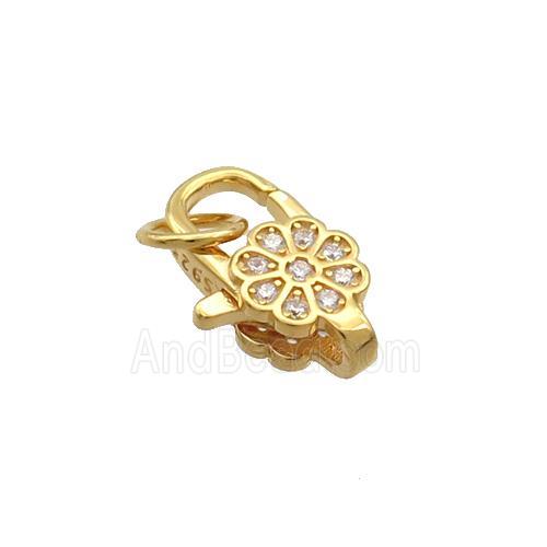 Sterling Silver Lobster Clasp Pave Zircon Flower Gold Plated