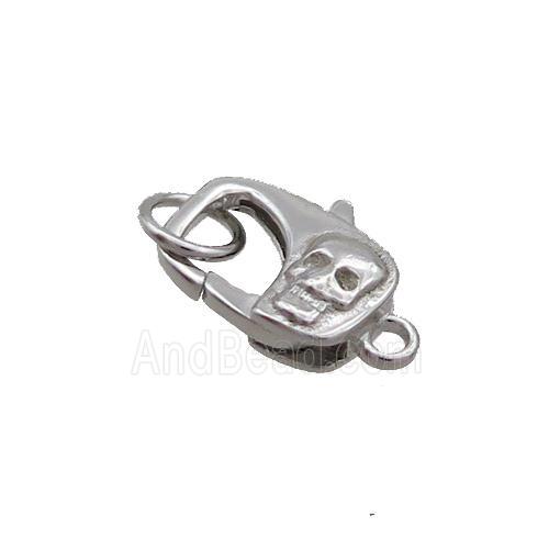 Sterling Silver Lobster Clasp Skull Platinum Plated