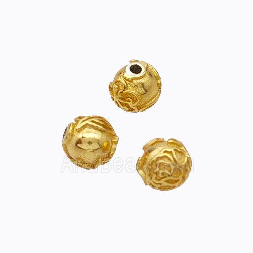 925 Sterling Silver Round Beads Flower Gold Plated