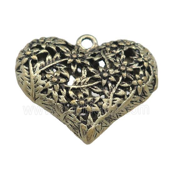 Tibetan Style Zinc Heart Charms Pendant Hollow Antique Silver