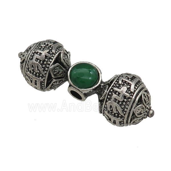 Tibetan Style Zinc Round Beads Double Ball Large Hole Antique Silver