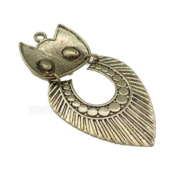 Tibetan Style Zinc Owl Birds Charms Pendant 2loops Antique Gold