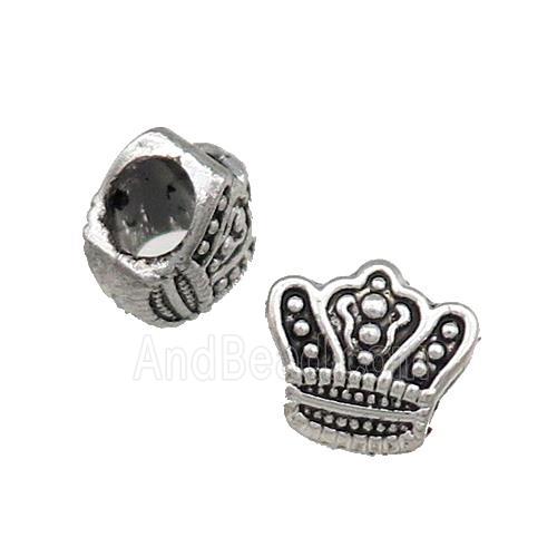 Tibetan Style Zinc Crown Beads Large Hole Antique Silver
