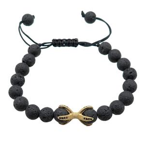 black Lava Bracelets, adjustable, approx 8mm dia