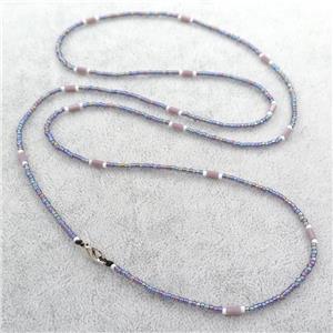 rainbow Glass Seed Beaded Necklace, approx 2mm, 82cm length