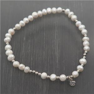 white Pearl Bracelet, stretchy, approx 5mm, 50mm dia