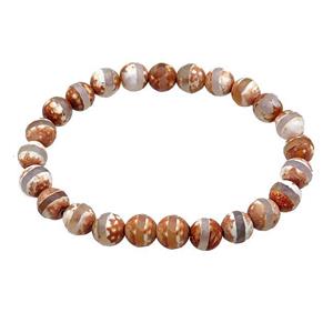 Tibetan Agate bracelet stretchy round, approx 8mm dia