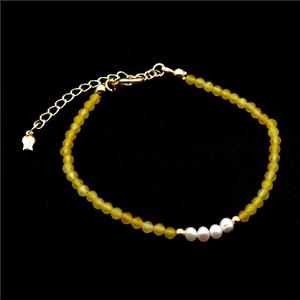 Yellow Agate Bracelet With Pearl, approx 3.5-4mm, 17-22cm length