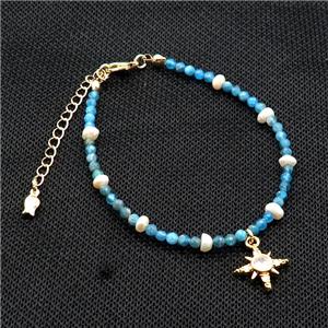Blue Apatite Bracelet With Pearl, approx 13.5mm, 3.5-4mm, 17-22cm length