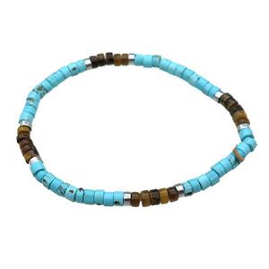 Blue Magnesite Turquoise Bracelet Tiger Eye Stretchy, approx 4mm