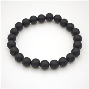 Natural Black Onyx Agate Bracelet Matte Round Stretchy, approx 8mm