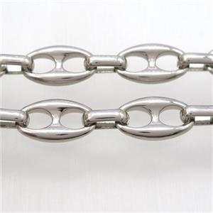 alloy chain, pignose, platinum plated, approx 13-23mm
