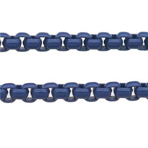 stainless Iron Box Chain with fire navyblue lacquered, approx 4mm