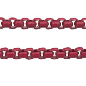 stainless Iron Box Chain with fire red lacquered, approx 4mm