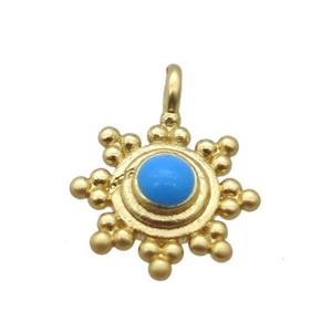 copper daisy pendant, duck gold, unfade, approx 8mm dia