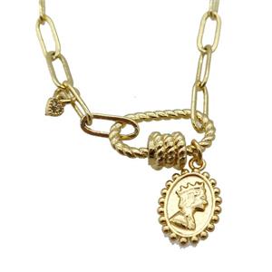 copper necklace, gold plated, approx 4x11mm, 44cm length