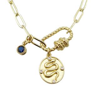 copper necklace with carabiner lock, skull, gold plated, approx 4x11mm, 44cm length