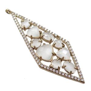 copper polygon pendant paved zircon with white crystal glass, hollow, gold plated, approx 19-54mm