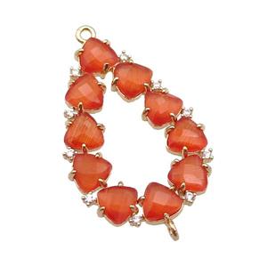 copper teardrop connector pave orange Cat Eye Crystal, gold plated, approx 15-35mm