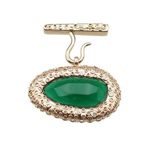 copper oval pendant pave green Cat Eye Crystal, gold plated, approx 25-38mm, 20-27mm