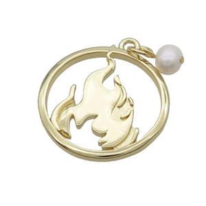 Copper Aflame Pendant With Pearl Circle Gold Plated, approx 25mm, 6mm