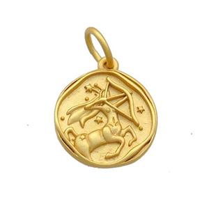 Copper Circle Pendant Zodiac Sagittarius 18K Gold Plated, approx 15mm