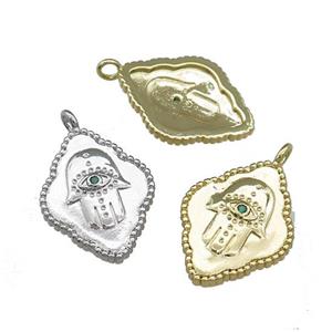 Copper Hamsahand Charms Pendant Evil Eye Pave Zircon Mixed, approx 17-22mm