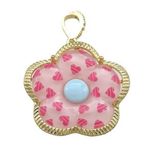 Pink Acrylic Flower Pendant Gold Plated, approx 30mm