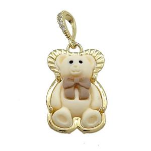 Khaki Resin Bear Pendant Gold Plated, approx 17-26mm