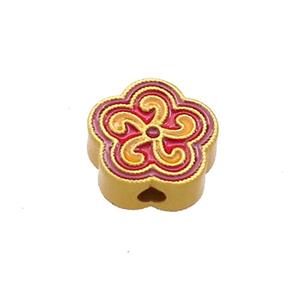 Copper Flower Beads Red Yellow Cloisonne 18K Gold Plated, approx 11mm