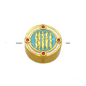 Copper Circle Beads Green Cloisonne Buddhist 18K Gold Plated, approx 10mm