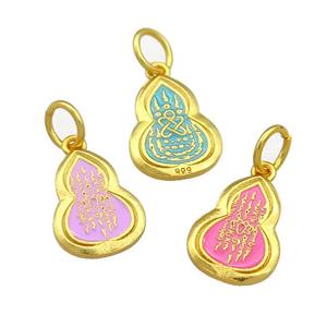 Copper Gourd Pendant Cloisonne Buddhist 18K Gold Plated Mixed, approx 11-16mm